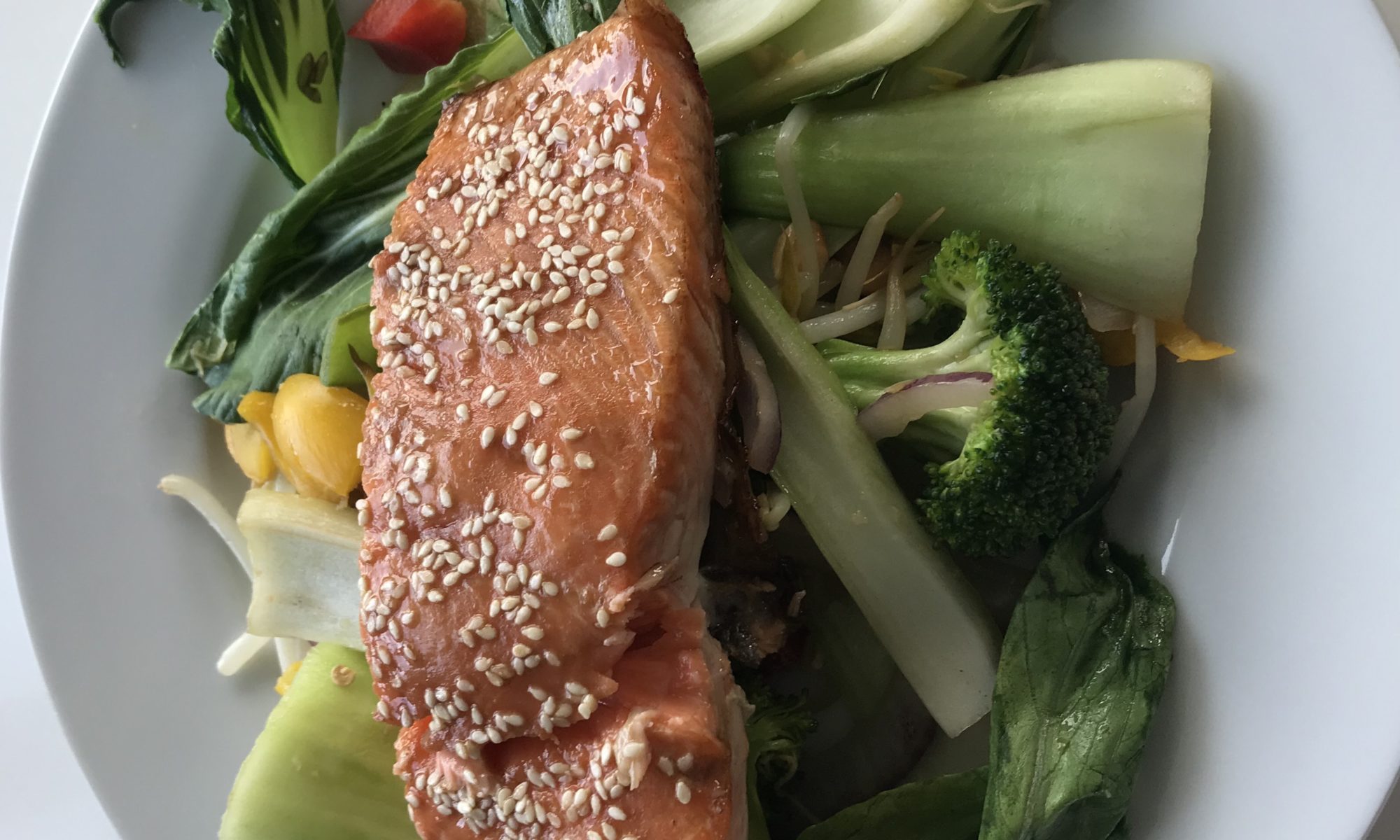 Sesame Seed Roasted Salmon with Stir-fried Vegetables
