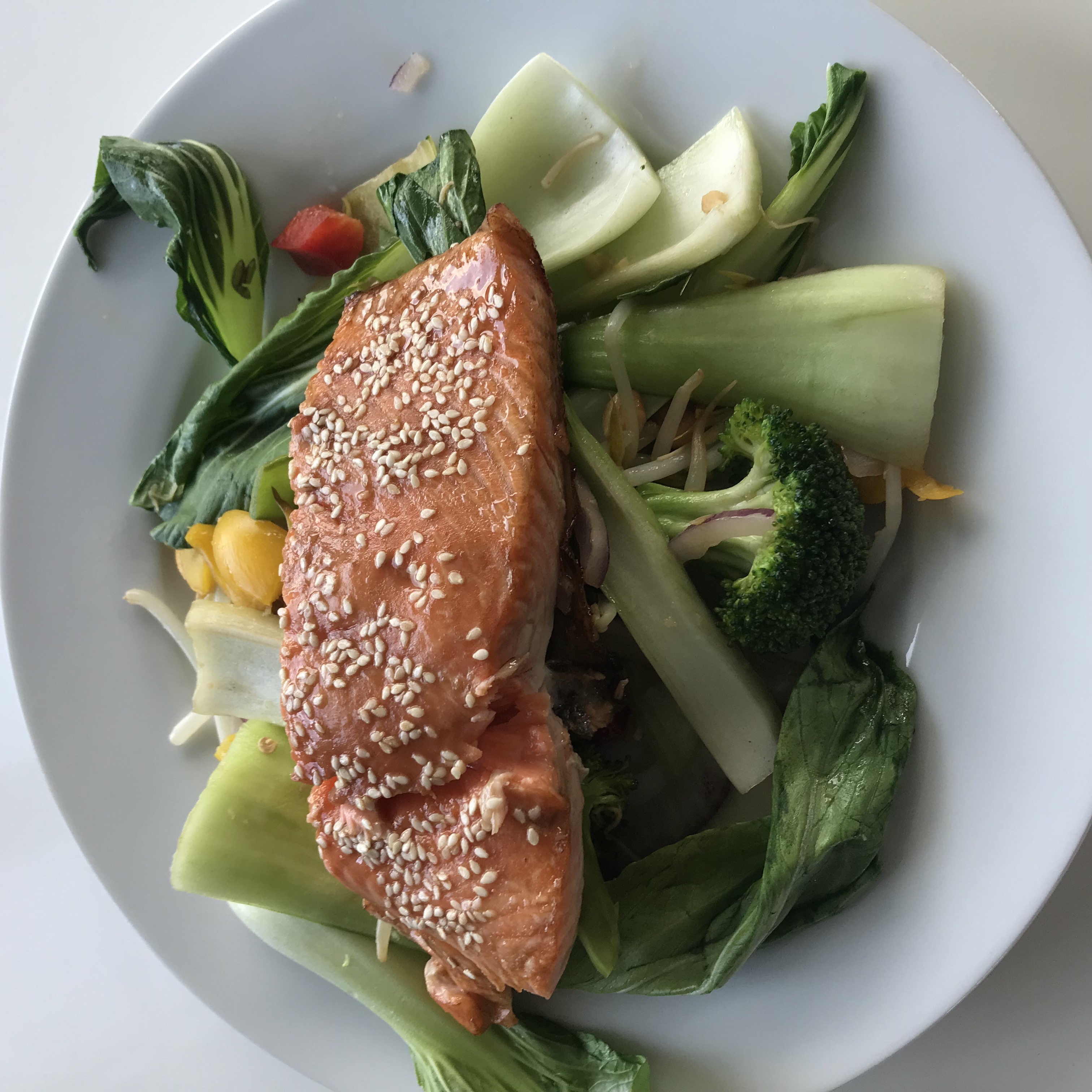 Sesame Seed Roasted Salmon with Stir-fried Vegetables