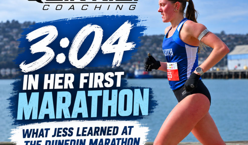 Jess Bray running the Dunedin Marathon during her 3:04 first marathon