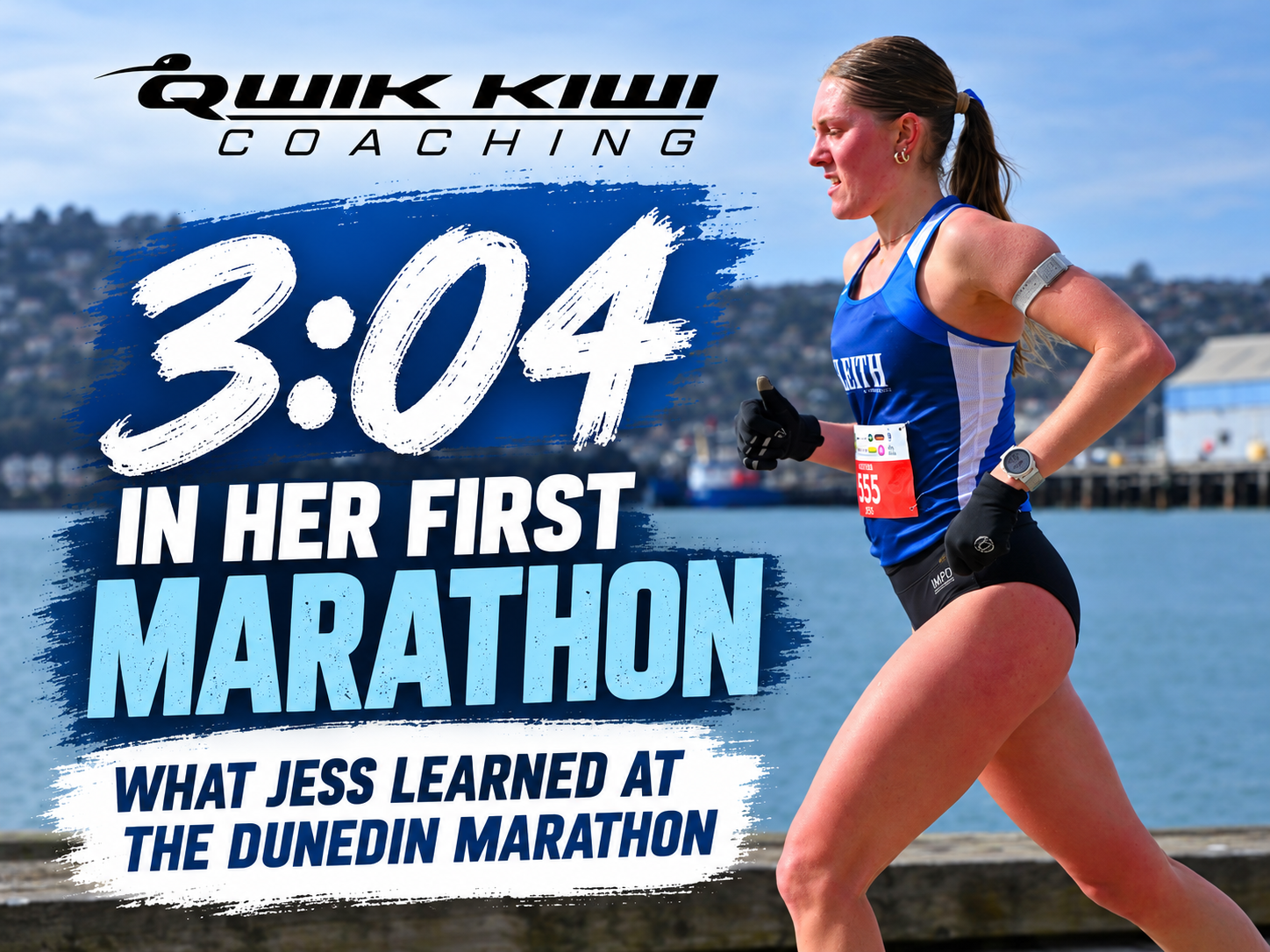Jess Bray running the Dunedin Marathon during her 3:04 first marathon