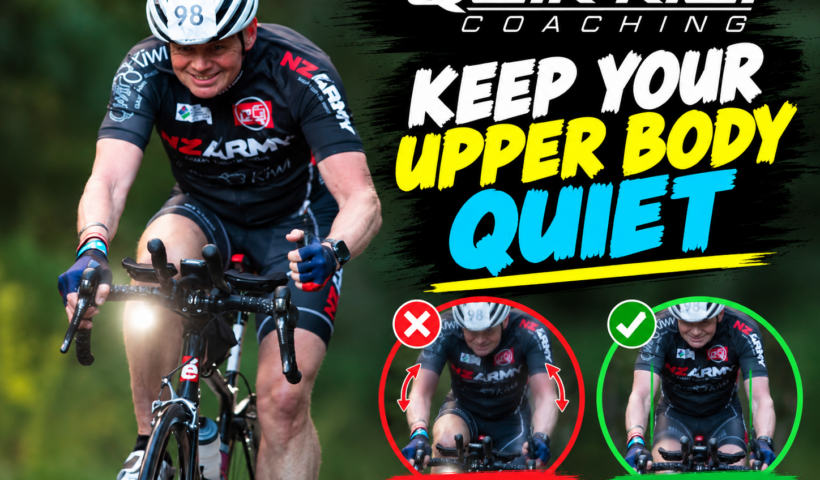 Cyclist "Humps" demonstrating upper-body stability and controlled cycling technique, with examples of excessive movement versus a quiet upper body.