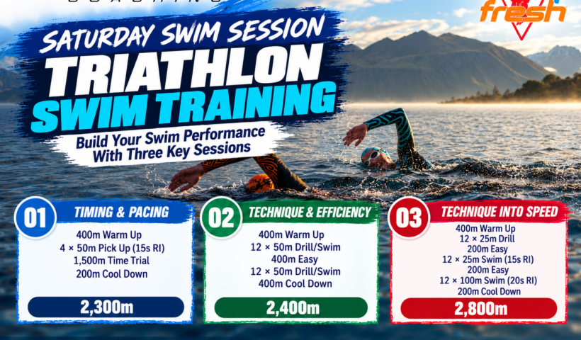 Triathlon swim training with three structured swim workouts for endurance, freestyle technique and speed from Qwik Kiwi Coaching.